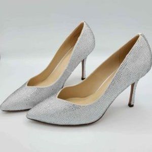 Silver Satin Pump Heels